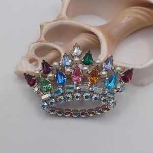B David Multicolor Crown Brooch Vintage